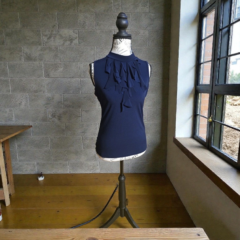 Chic Navy Ruffle Sleeveless‎ Blouse
